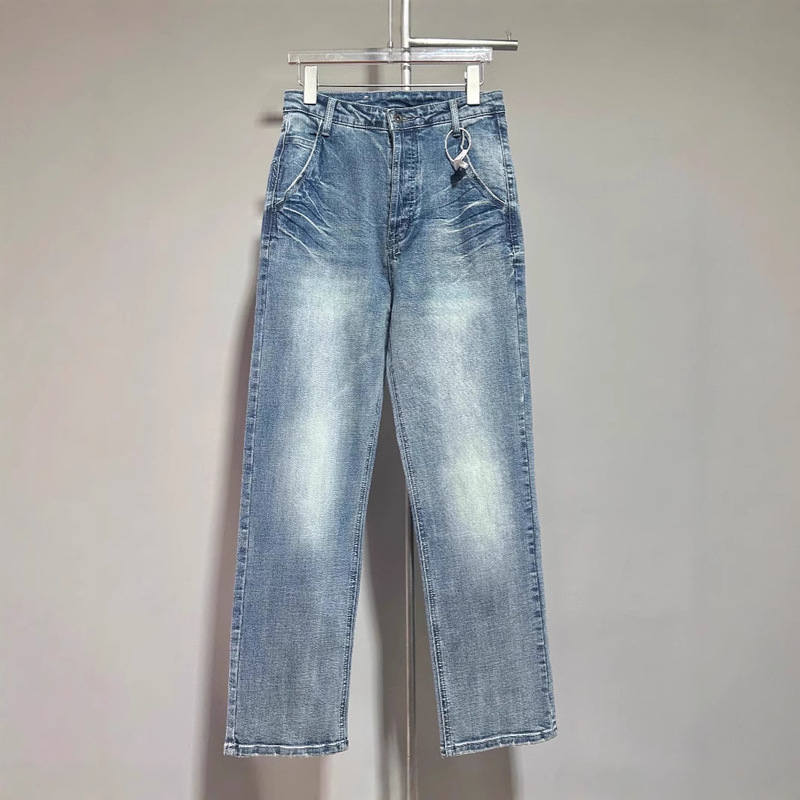 Special American retro ~ multi-grain washed niche design "333" washed straight jeans women