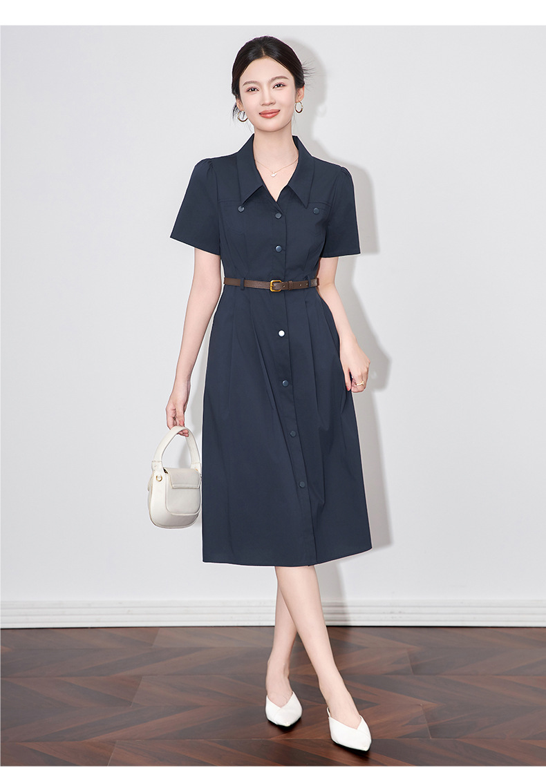 Váy liền kiểu áo sơ mi nữ cổ bẻ eo thon, dáng midi thanh lịch — Màu xanh navy chi tiết 13