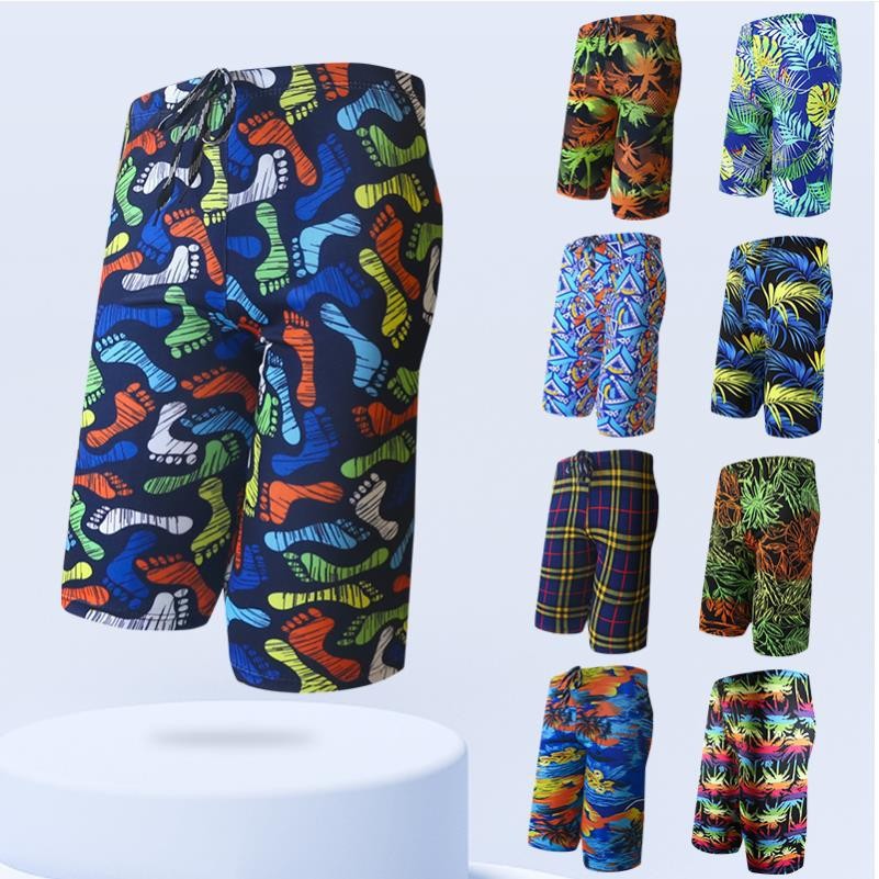 Calzoncillos de natación estilo caliente de los hombres más tamaño de la moda de poliéster cinco pantalones de primavera caliente anti-vergüenza Impresión digital boxeador bañador