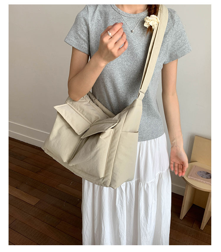 Japanese-style workwear style large-capacity single-shoulder bag, large pocket simple tote bag, ins canvas school crossbody messenger bag undefined