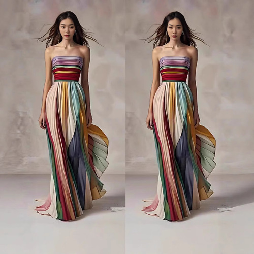 Cross-border 2025 independent station Amazon new European and American sexy halter-print colorful long dress elegant dress