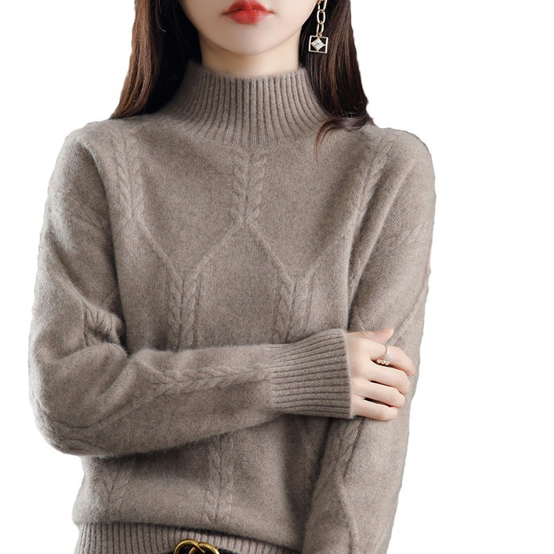 Suéter de las mujeres invierno engrosada medio interior cuello alto camisa de fondo 2024 otoño e invierno nuevo popular de alto grado estilo occidental superior