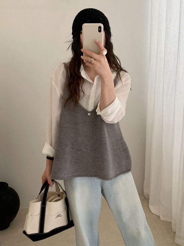 木四 韩系甜美针织马甲羊毛显瘦叠穿裙摆式毛衣吊带背心女M6499|undefined