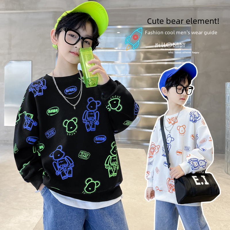 Children's Autumn Sweatshirt 2024 New Middle-Size Boys Trendy Spring and Autumn Season Streetwear T-Shirt Korean Style