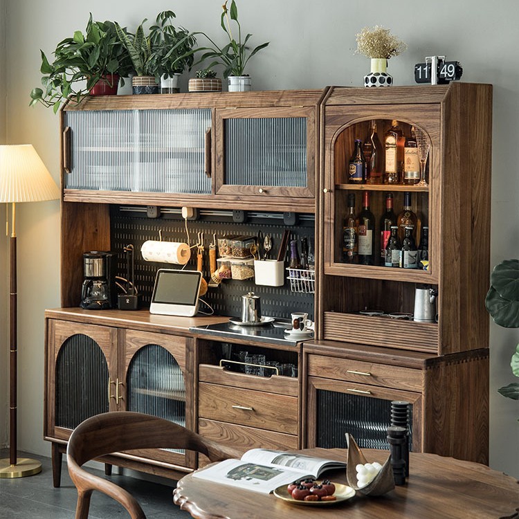 Scandinavian Solid Wood Sideboard Small Apartment Living Room Wall Multi-functional Wine Cabinet Restaurant Simple Storage Storage Cabinet