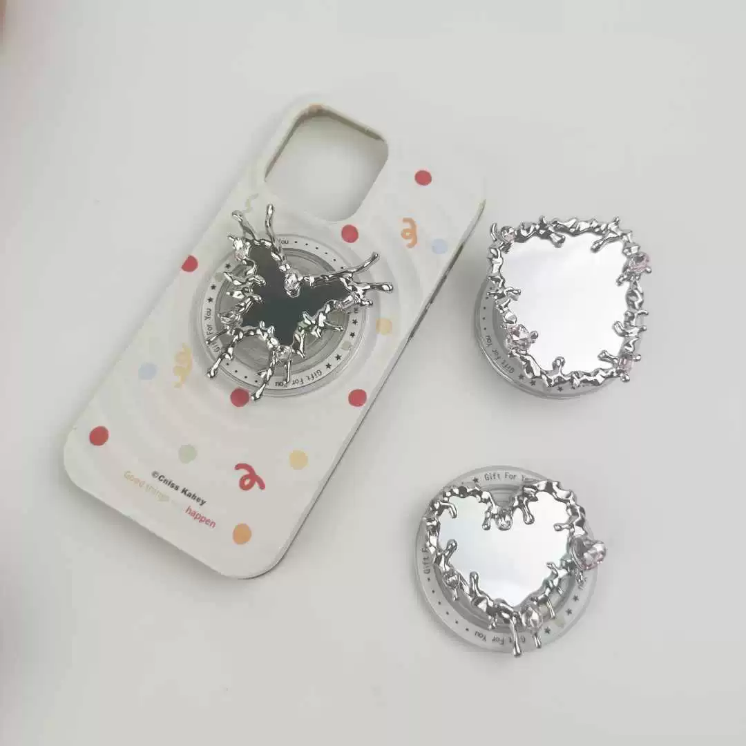 Популярный стиль ins: магическое зеркало с кристаллами, сердце, бабочка, магнитный держатель для телефона, кольцо-застежка, выдвижной, с сильной адсорбцией