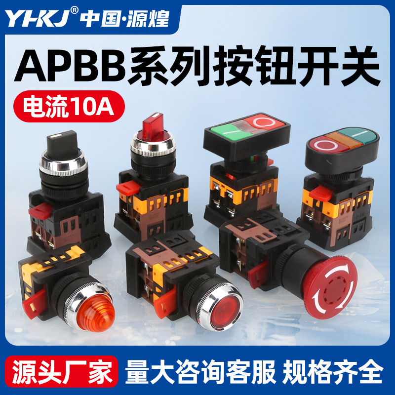 APBB双位按钮椭圆双键带灯平牛蘑菇头急停带钥匙马克旋钮LED红绿