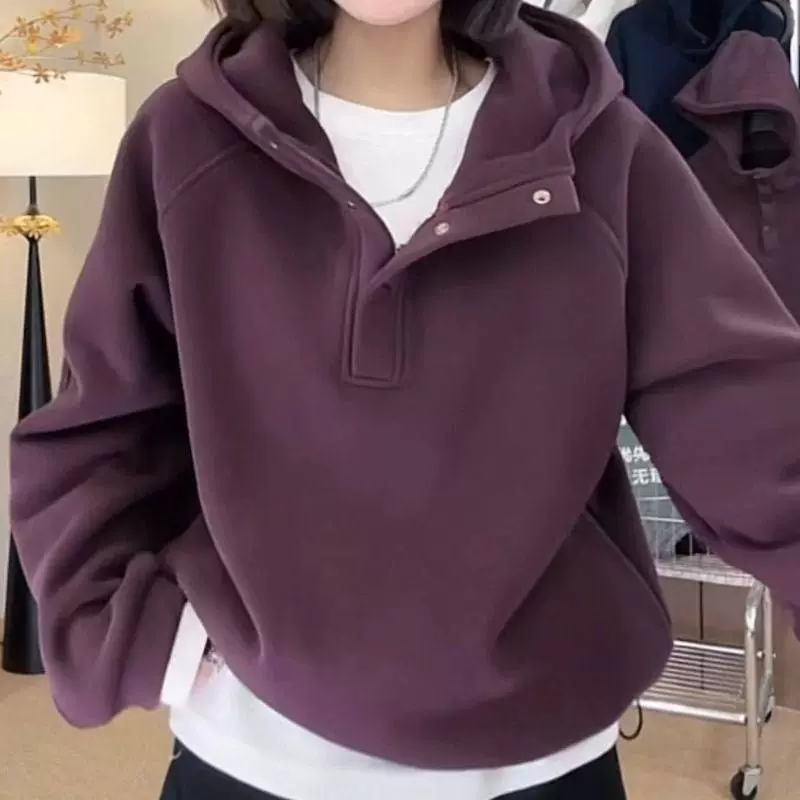 Плюшевая капюшона толстая свободная толстая толстая толстая толстая женская корейская модная темперамент дикая повседневная теплая пуговица нижняя рубашка