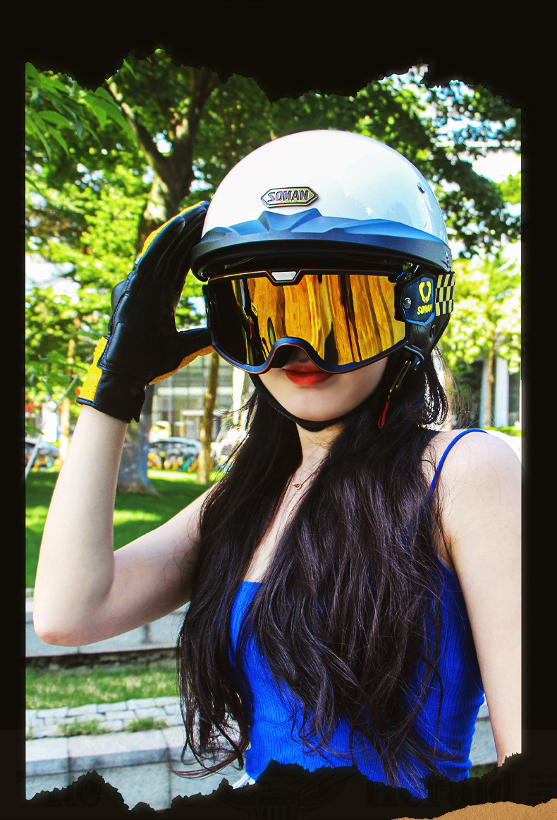 Soman Motorcycle Helmet Retro Half Helmet Electric Vehicle Helmet Half Helmet for Men and Women Outdoor Adult Helmet 3C Certified