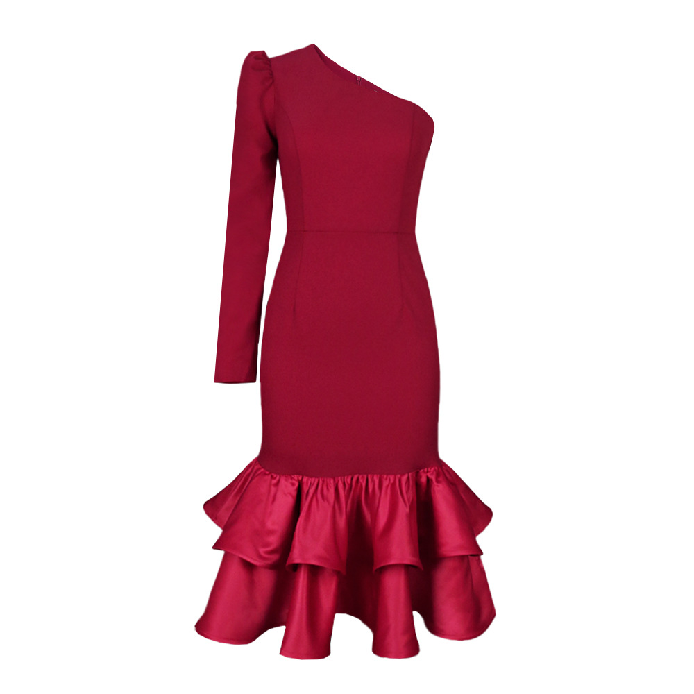 Women's Clothing Plus size women's clothing S 4XL one shoulder sexy dress ruffled one step skirt cocktail party banquet slim light dress_voghion.com