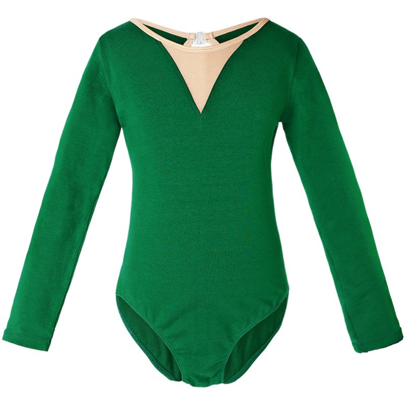 Ropa de baile de Ballet para niños de manga larga Ropa de práctica negra para niños Rendimiento de baile de Primavera de una pieza Ropa de baile de entrepierna abierta