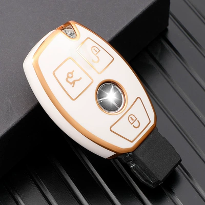 The Gold-Edged Key Cover Is Suitable for Mercedes-Benz C-Class C200Lglk300 Old Model E300L Car Tpu Key Case Cover (Car key bag) - white-3-keys
