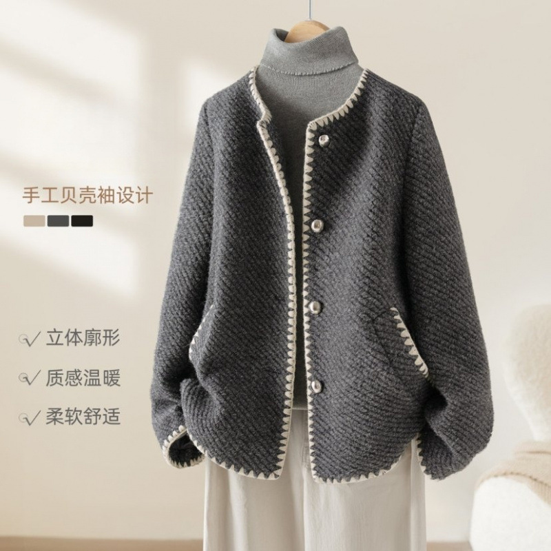 Shell Sleeve Woolen Coat Autumn and Winter Simple and Versatile Women's Jacket