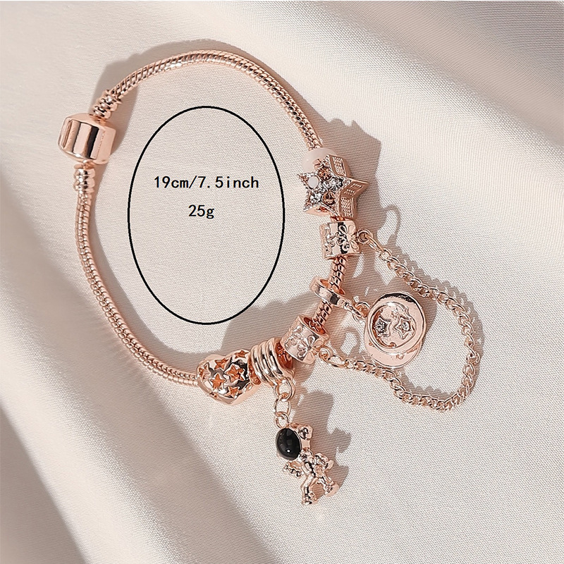 Brazalete Panjia Dora DIY cuentas explosivas transfronterizas accesorios de aleación en forma de corazón astronauta colgante estrella pulsera de cobre image 4
