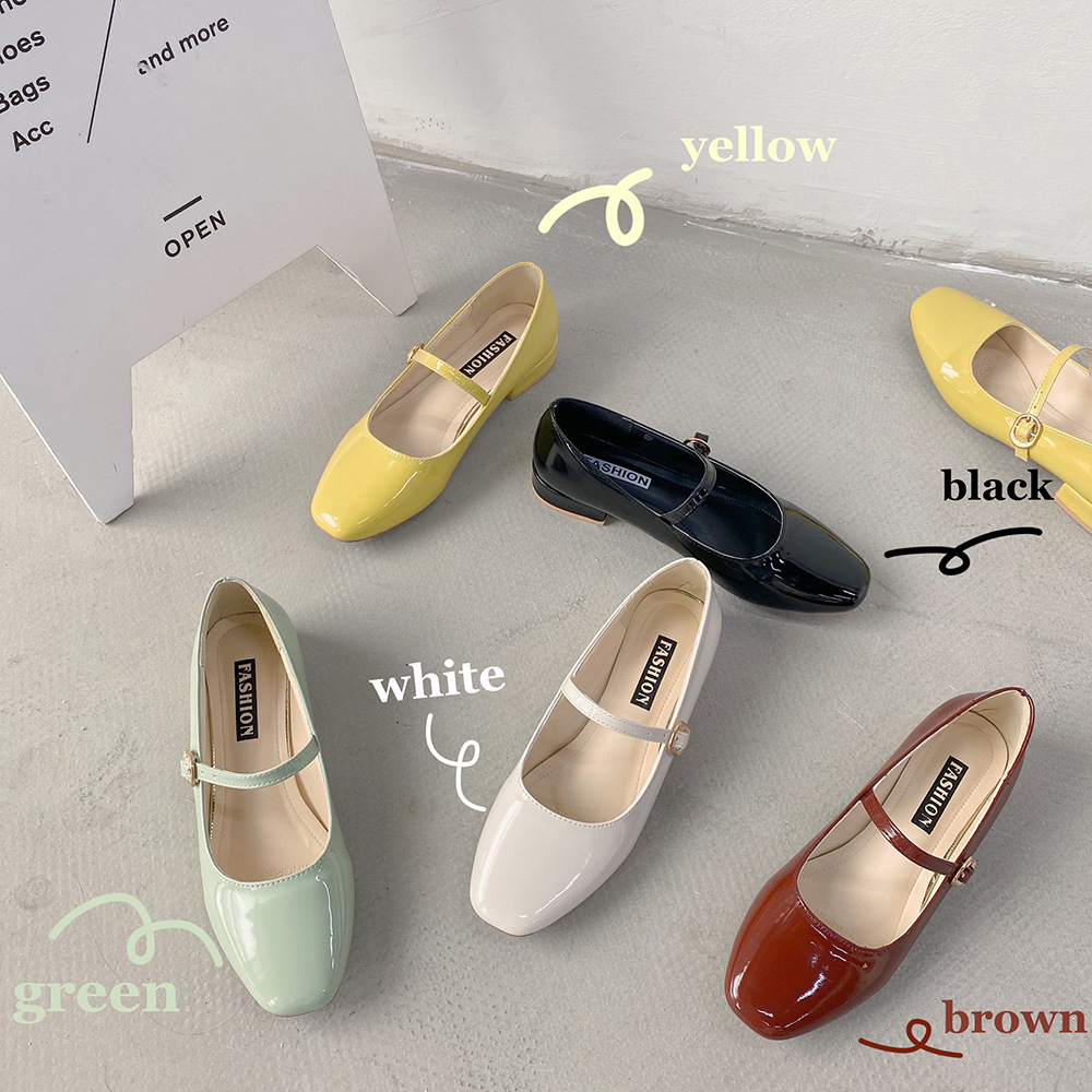 韩版高跟鞋2021新款春季粗跟方头浅口单鞋女仙女风玛丽珍鞋女批发