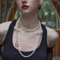 法式复古珍珠项链多层宫廷风颈链夸张小众项饰秋冬新款珍珠项链女