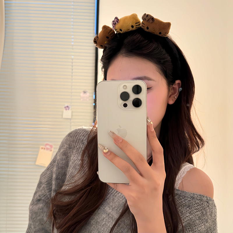 Hermoso leopardo gatito peluche casero lavado de la cara de la niña de la cabeza de la banda de maquillaje máscara de presión de cabello joyas de cabello