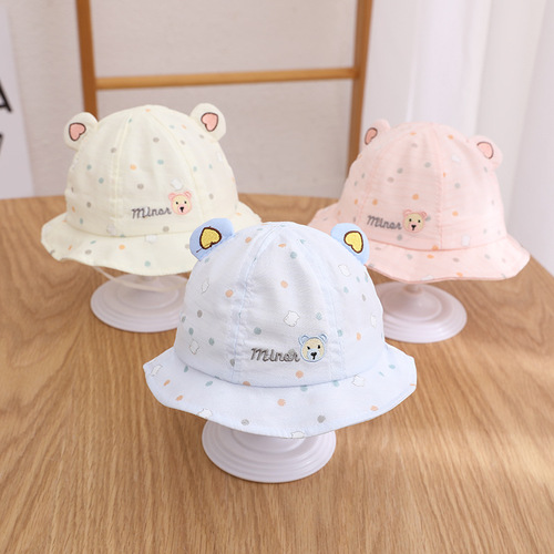 Polka dot bear baby sun hat summer style baby hat cartoon children's hat 3-12 months baby fisherman hat