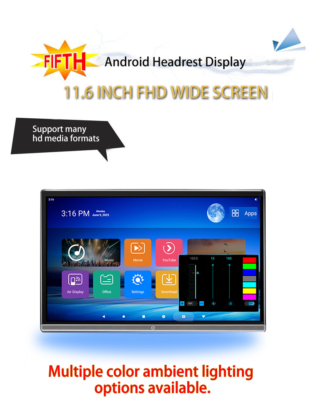 Exclusively for foreign trade 14inch Car rear entertainment system 14inch In-car external headrest display screen 14inch Monitor