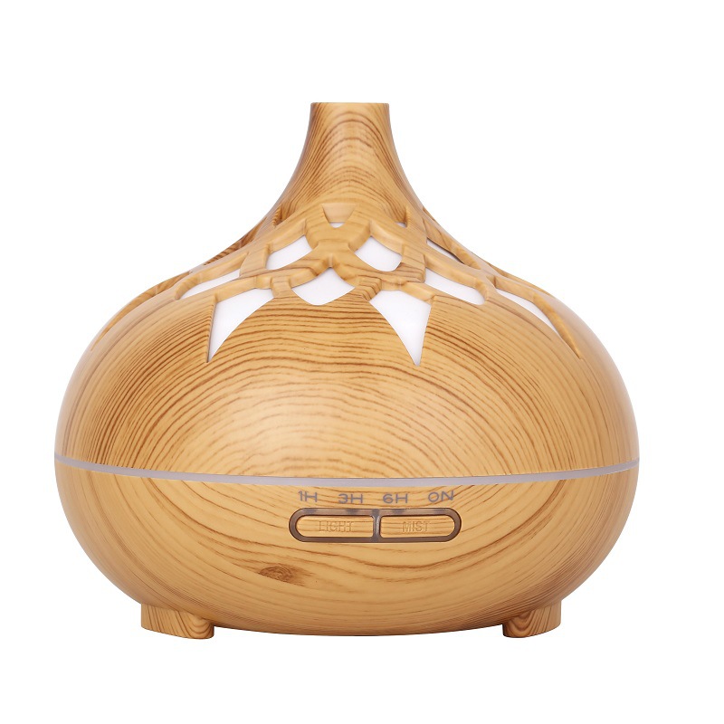 Nueva creativa grano de madera máquina aromaterapia humidificador ahueca hacia fuera 7 Luz color 500ml control remoto música Bluetooth