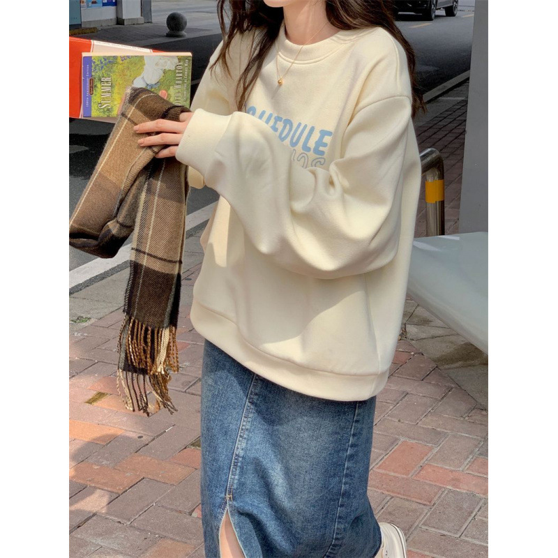 (2개) 새로운 가을과 겨울 심플한 라운드넥 스웨터 여성 플러스 벨벳 홍콩 스타일 슈퍼 핫 패션 인 트렌드 재킷 얇은 상의 옷