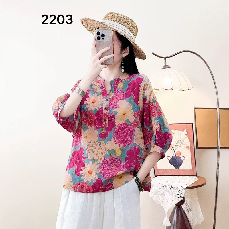 2026 Summer New Cotton and Linen Shirt with Floral Print for Women, Vintage Floral Shirt, Loose Fit, Plus Size Mom Top 2026 Summer New Cotton and Linen Shirt with Floral Print for Women, Vintage Floral Shirt, Loose Fit, Plus Size Mom Top
