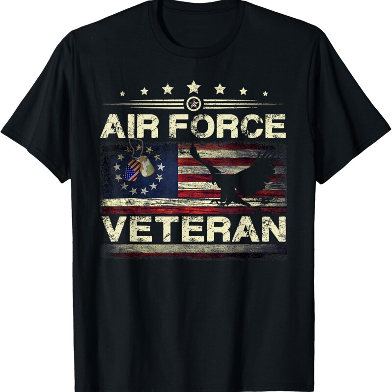 Cross-Border European and American Trendy Flags Black American Air Force T-Shirt Betsst Usa 	 Men's Short-Sleeved T-Shirt