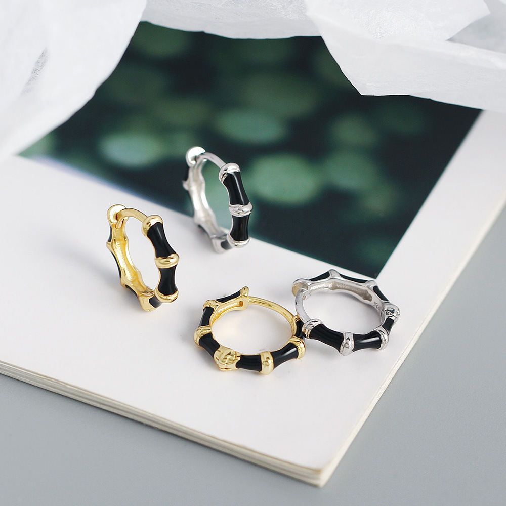 fashion drip oil enamel s925 silver bamboo retro ear buckle female