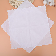 30cm牙边全棉白色手帕幼儿园画画DIY扎染装饰跨境纯棉白方巾30支