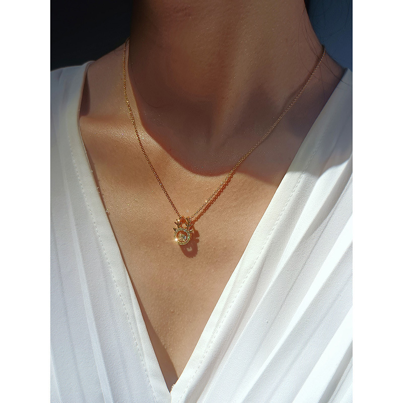 copper inlaid zircon fawn pendant necklace simple clavicle chainpicture6