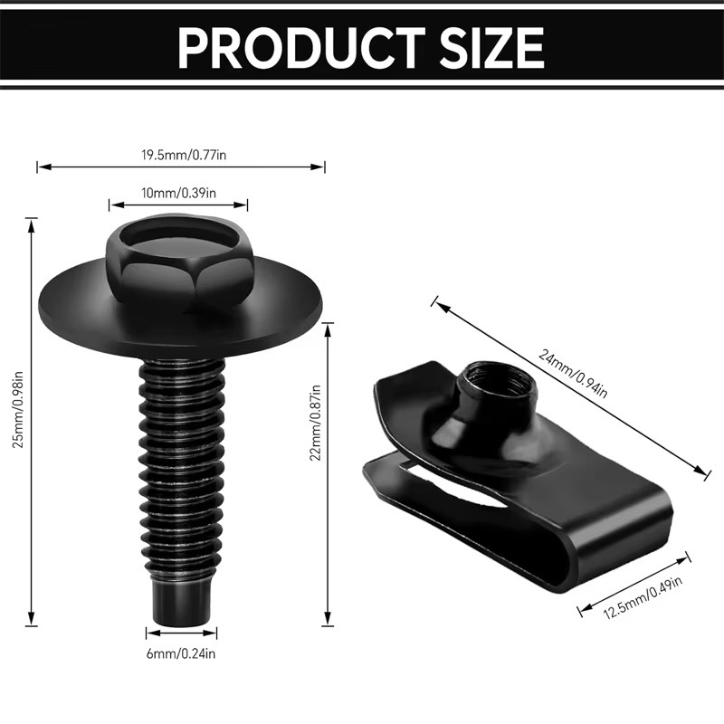 Suitable for Toyota car body interior panels, fenders, bumpers, trunks, flat thread M6 gasket screws