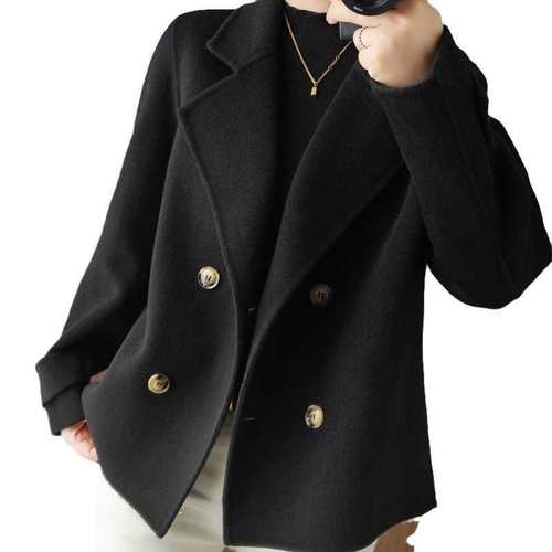 Women's Wool Coat 2025 Short Style Autumn/Winter Petite Loose Outerwear Reverse Season Suit Collar Wool Outerwear Trendy