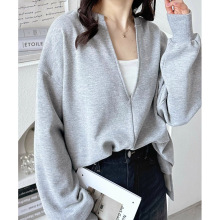 日本乐天外单日系秋冬新品卫衣宽松显瘦V领长袖内搭上衣跨境外贸