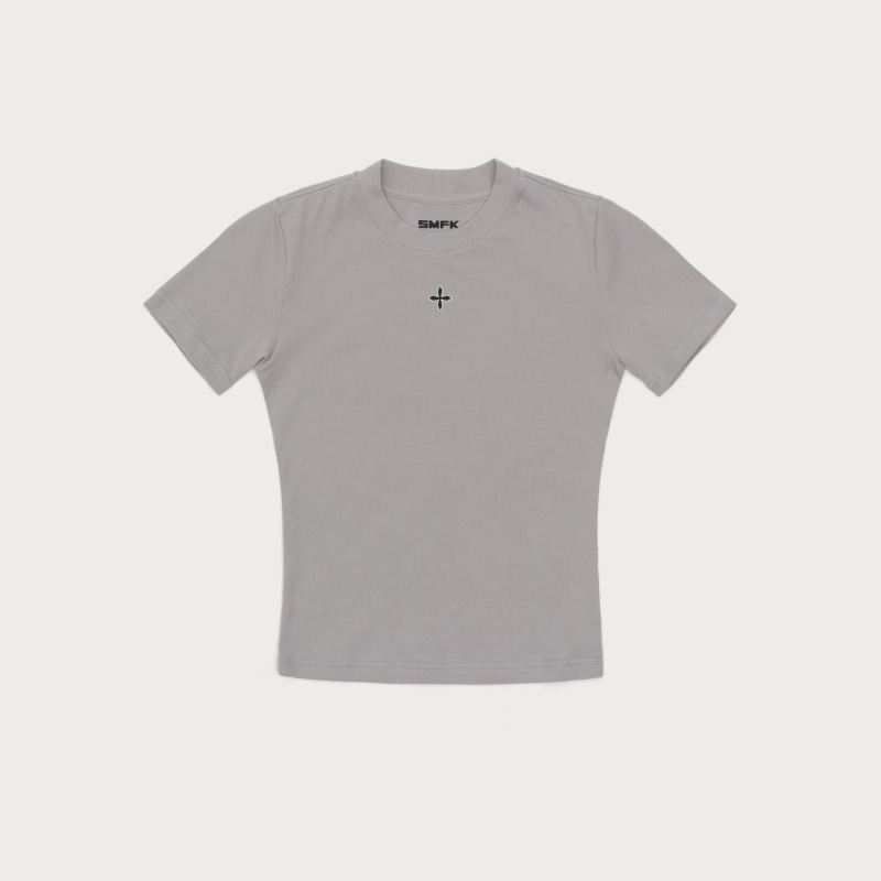 SMFK クロスバッジ ウエストTee 刺繍 スポーツ ラウンドネック 半袖 Tシャツ 25 新品