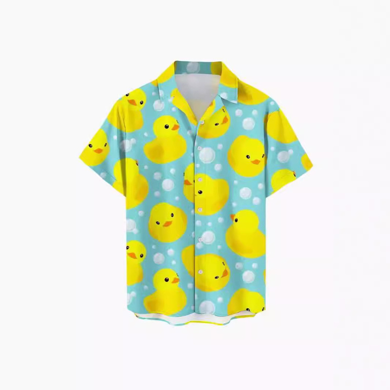Summer New Men's Shirt 3D Printing Stitching Little Yellow Duck Hawaiian Shirt Multicolor Casual Lap Collar Shirt