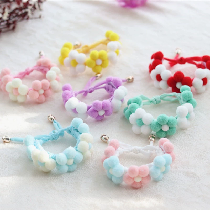 Ошейник для домашних животных ручной работы Ошейник для собак Мяч из меха домашних животных Цветочная Шея Воротник для кошек Аксессуары для домашних животных