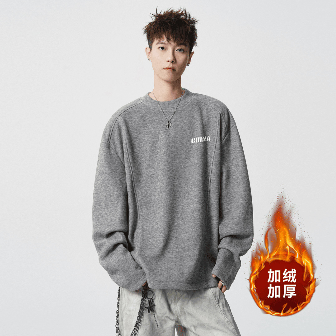 - Original stock available! Fleece-lined and thickened men's sweatshirt, loose fit, warm pullover top for couples.