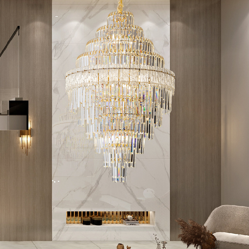 Escalera de lujo ligera, lámpara de sala de estar, elegante y simple, lámpara de cristal de salón de villa de lujo ligero moderno, lámpara de cristal de vestíbulo del hotel