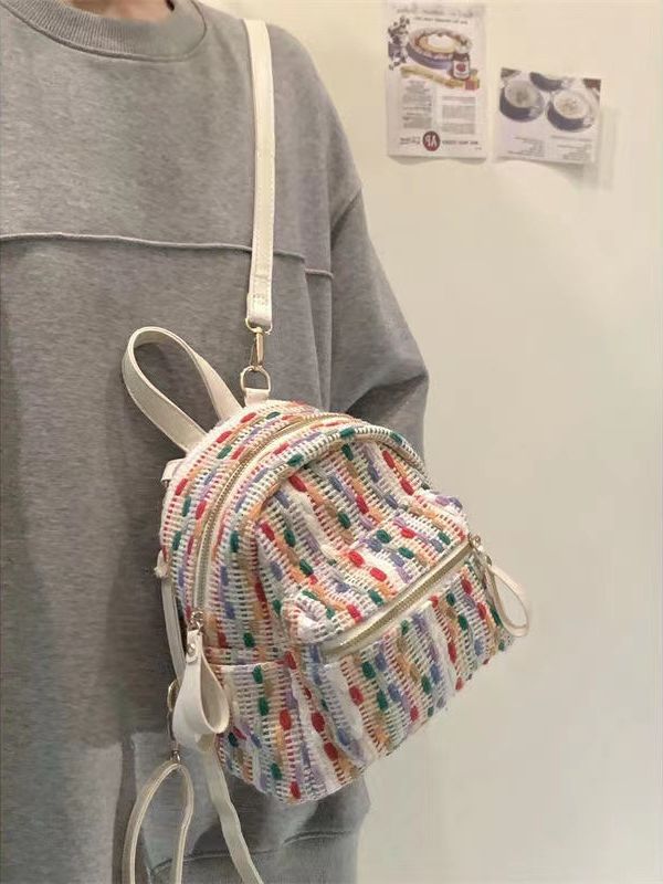 Rainbow Knitted Internet Popular Backpack 2023 Spring and Summer New High-end Niche Travel Backpack Fashion Mini Small Bag