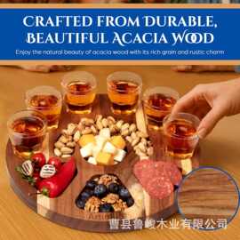跨境木质熟食板KTV酒吧一口杯托盘小吃零食盘龙舌兰酒杯托水果盘