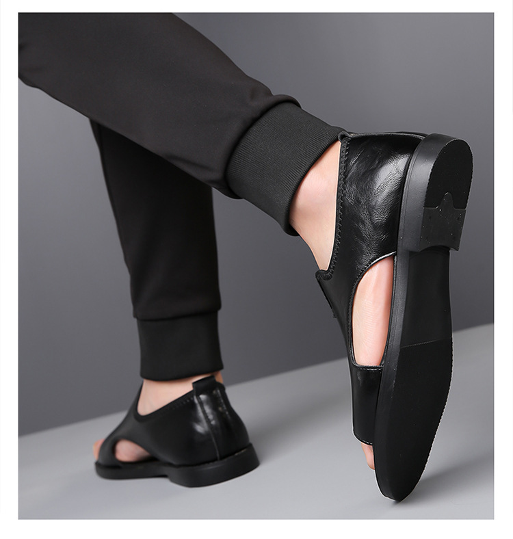 Men’s Slip-On Genuine Leather Slide Sandals, Soft Flat Open Back Casual Summer Slippers_vogvips.com