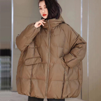 Down Jacket Women's 2025 Autumn and Winter Korean Style Loose Women's Large Size White Duck down Loose Silhouette Mid-Length Hooded Jacket