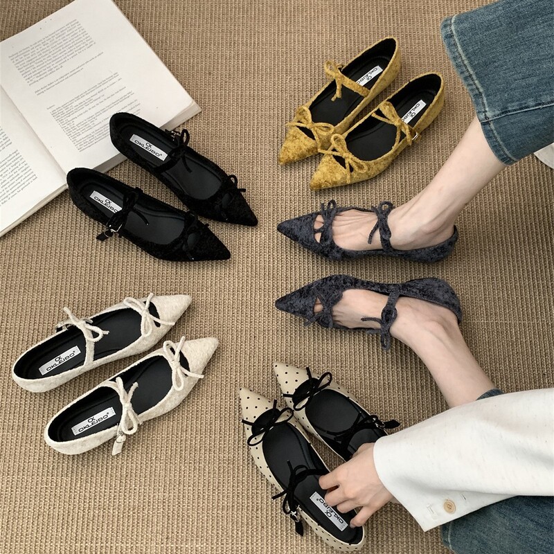 法式丝绒内增高玛丽珍鞋女2025新款仙女风温柔蝴蝶结镂空芭蕾瓢鞋|undefined