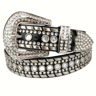 Diamond belt punk inlaid rhinestone belt cross -border dedicated to explosion performance needle buckle package with source factory