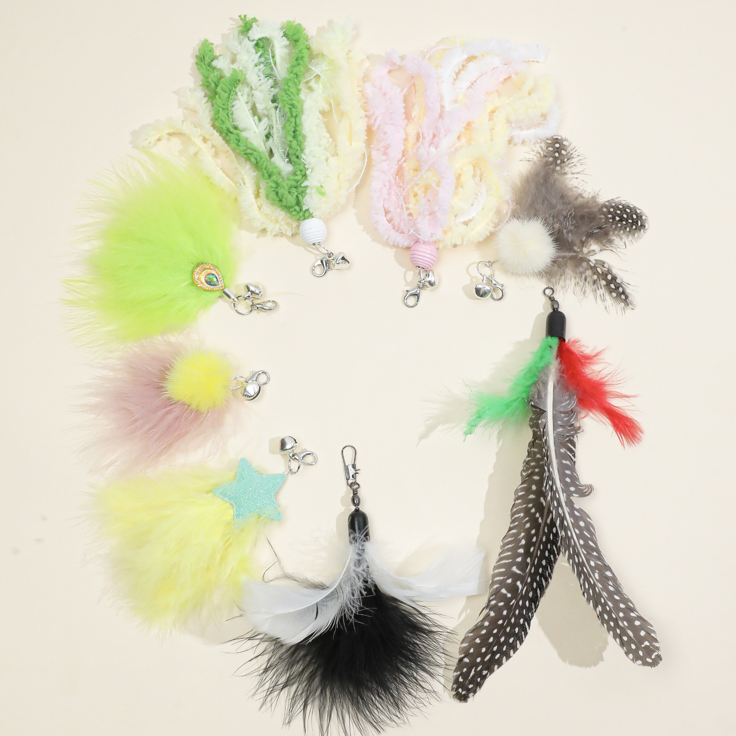 Perla pluma divertido gato palo cabeza de reemplazo al por mayor hecho a mano DIY gato juguete gato interactivo divertido gato palo varilla Accesorios