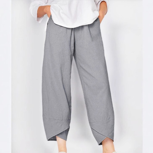 Factory Direct Sale Spring and Summer New Items Foreign Trade Elastic Waist Cotton Linen Loose Casual Home Pants for Women