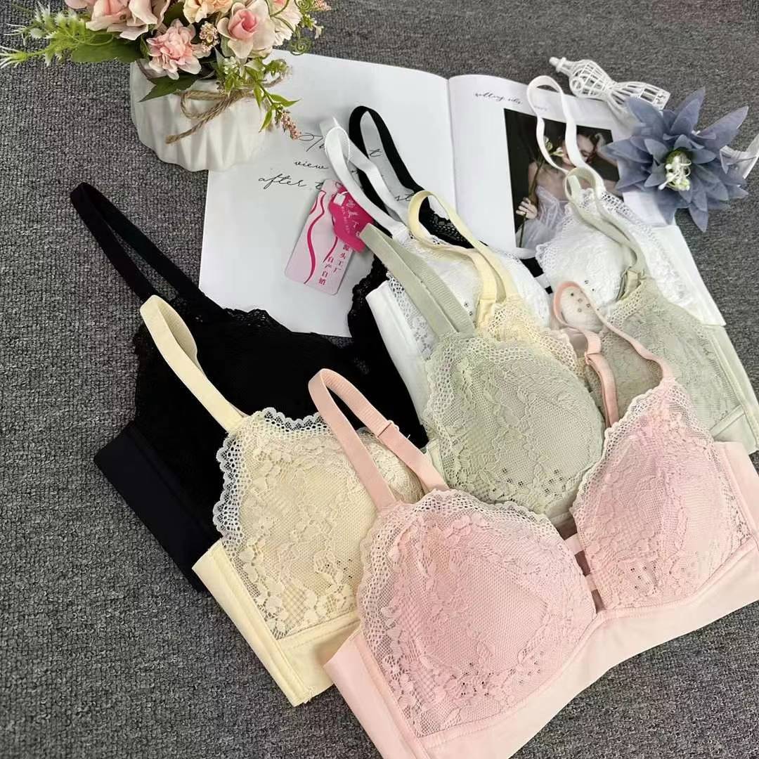 Nuevo sujetador de alta calidad de moda de encaje jacquard transpirable y cómodo ajustable anti-caída reunido tres filas de ropa interior de botón image 3