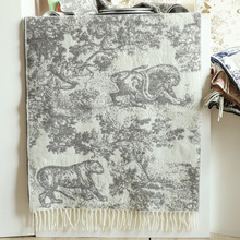 高级感秋冬季D家丛林动物双面仿羊绒长巾两用加厚围巾保暖披肩潮