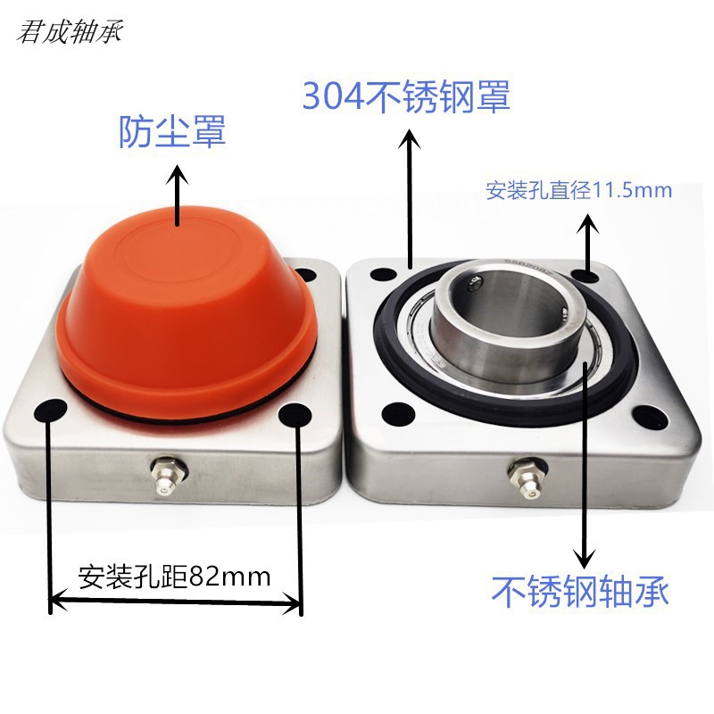 方形塑料啤酒座带不锈钢外壳F208内径40毫米底面油封防漏水防尘盖