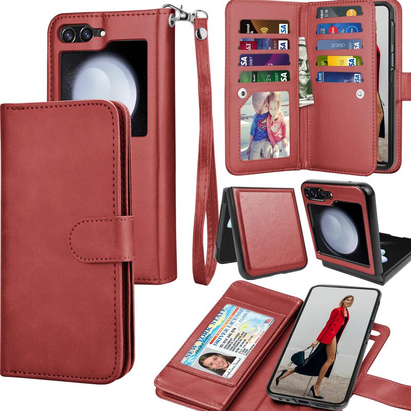 For Samsung FLip6 Split Two-in-One Card Mobile Phone Leather Case Protective Case for Flip5 Wallet Mobile Phone Case